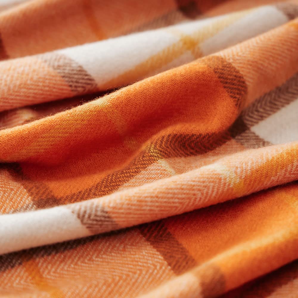 LALIFIT Decorative Faux Cashmere Throw Blankets Soft Fluffy Classic Orange Plaid Fringe Throw Blanket with Tassels Cozy Lightweight for Home Couch Sofa Farmhouse Halloween Decor 50" x 60" (Pumpkin)