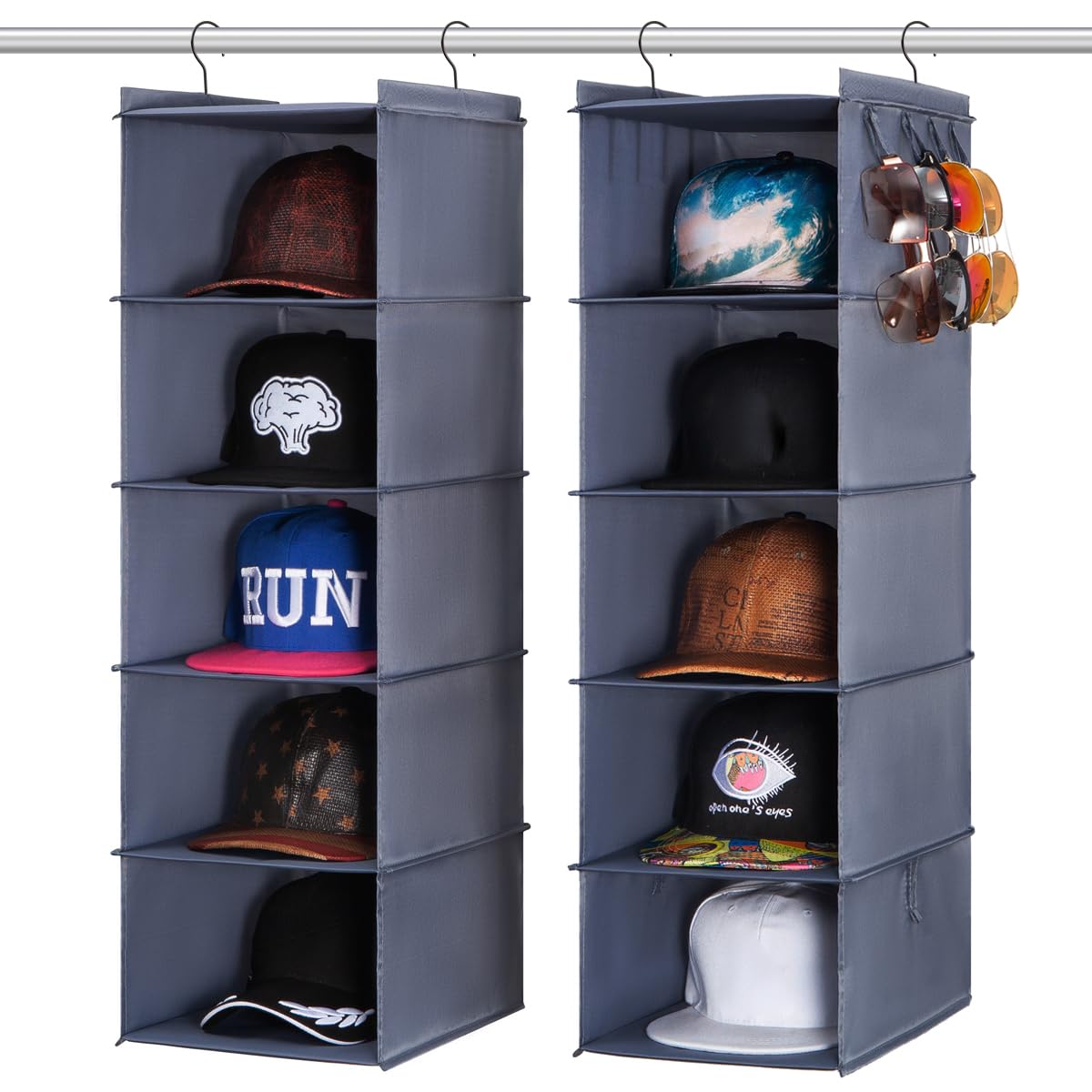 LADYBRO Baseball Cap Storage for Closet Hanging Hat Organizer Hat Rack 10-Shelf or 2 Pcs 5-Shelf, Trucker Dad Golf Cap Newsboy Container Display Hanger Holder Oxford Cloth Space Saver
