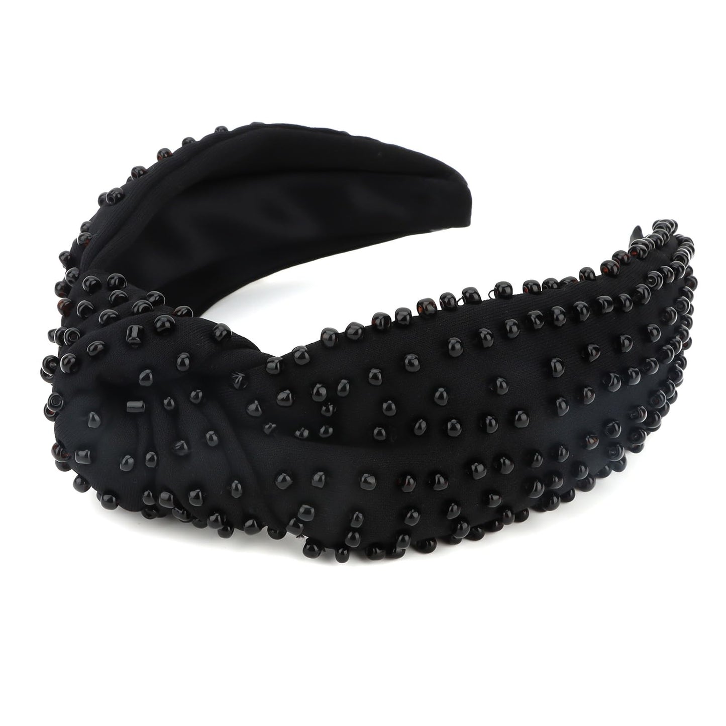 YISSION 1PC Pearl Knotted Headband for Women Non Slip Beaded Headband Wide Pearl Headbands for women Jeweled Embellished Hairband Black Head Band Hair Accessories for Women Girls