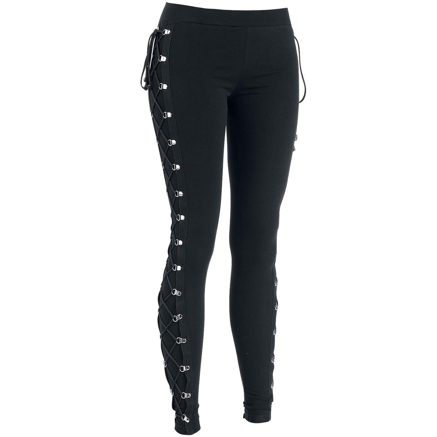 xxxiticat Women's Sexy Black Satin Side Lacing Solid Pants Long Bodycon High Waist Bandage Slim Thick Lace Up Leggings(BL,L)
