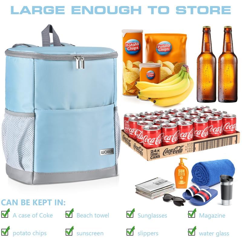 Insulated Cooler Backpack Outdoor - Leak Proof Backpack Cooler 30 Cans, Waterproof Lightweight Cooler Bag for 12h Hot/Cold Retention - Portable Soft Cooler for Travel, Camping, Beach-PowderBlue
