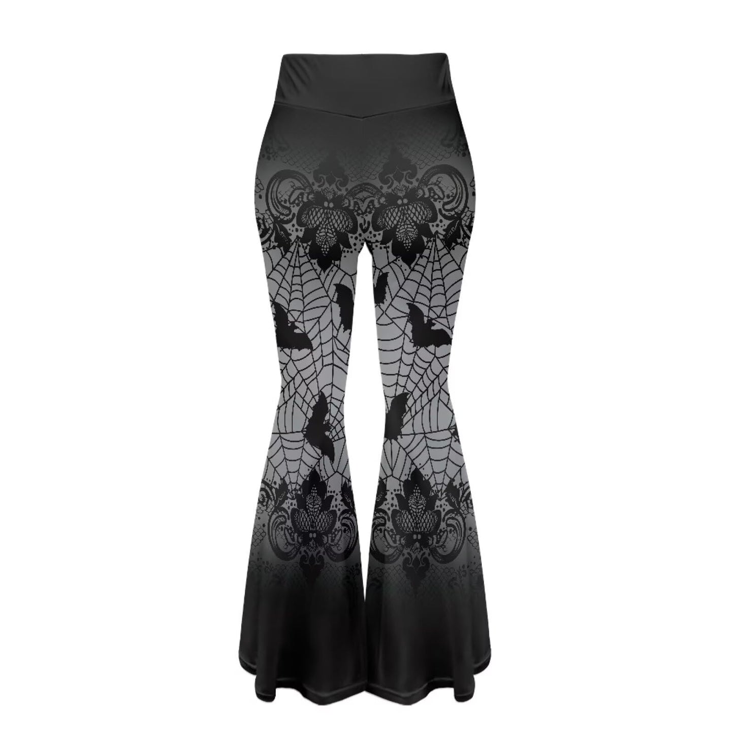 YEXIATODO Spider Web Pants for Women Halloween Bell Bottom Leggings for Women Fleece Lined Yoga Pants Slimming Booty Leggings for Workout Running Pilate Dance