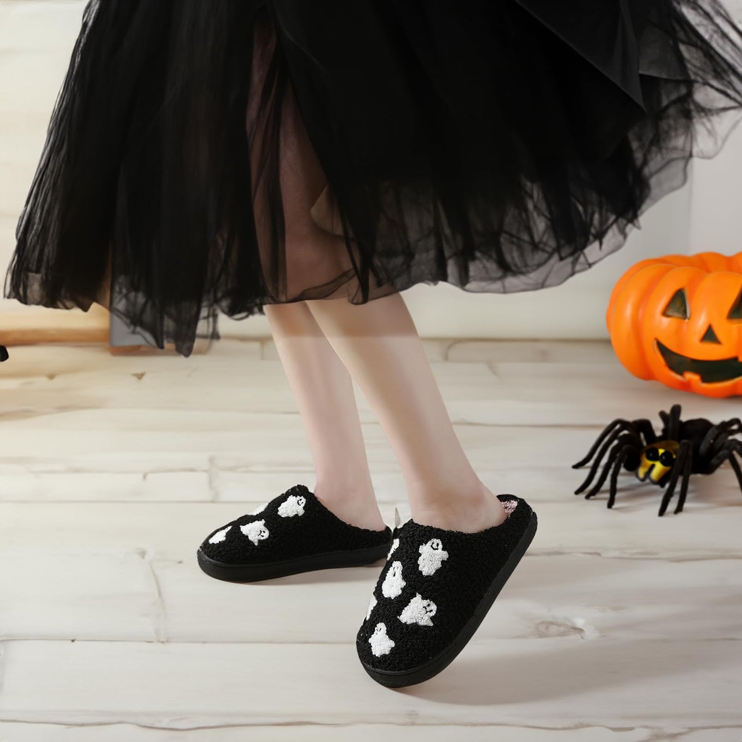 XUILOG Halloween Horror Slippers Christmas Slippers Holiday Slipper House Shoes Home Slipper for Women phantom ghost Slipper Black, 7-8