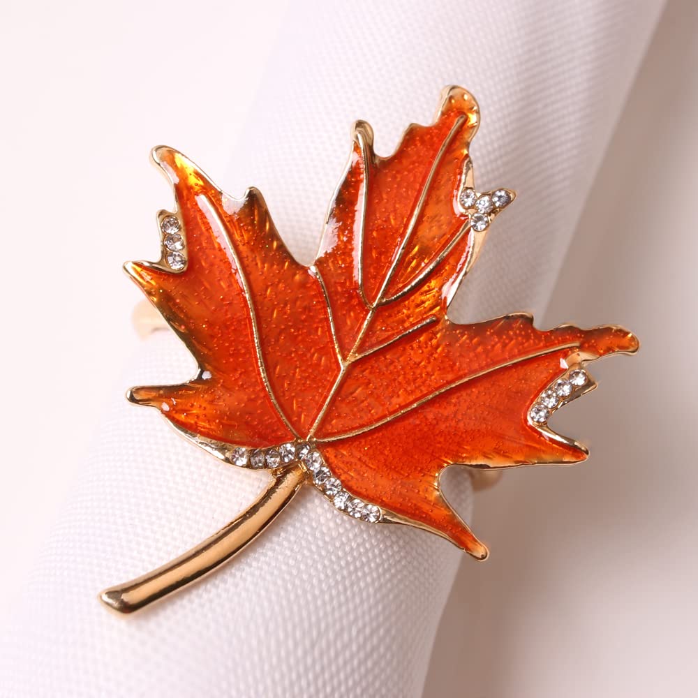 XIYAO Fall Leaf Napkin Rings Set of 6 Metal Maple Leaves Napkin Rings Holder, 6 Pcs Thanksgiving Table Napkin Holders,Fall Cloth Napkin Rings for Table Dinner Wedding Holiday