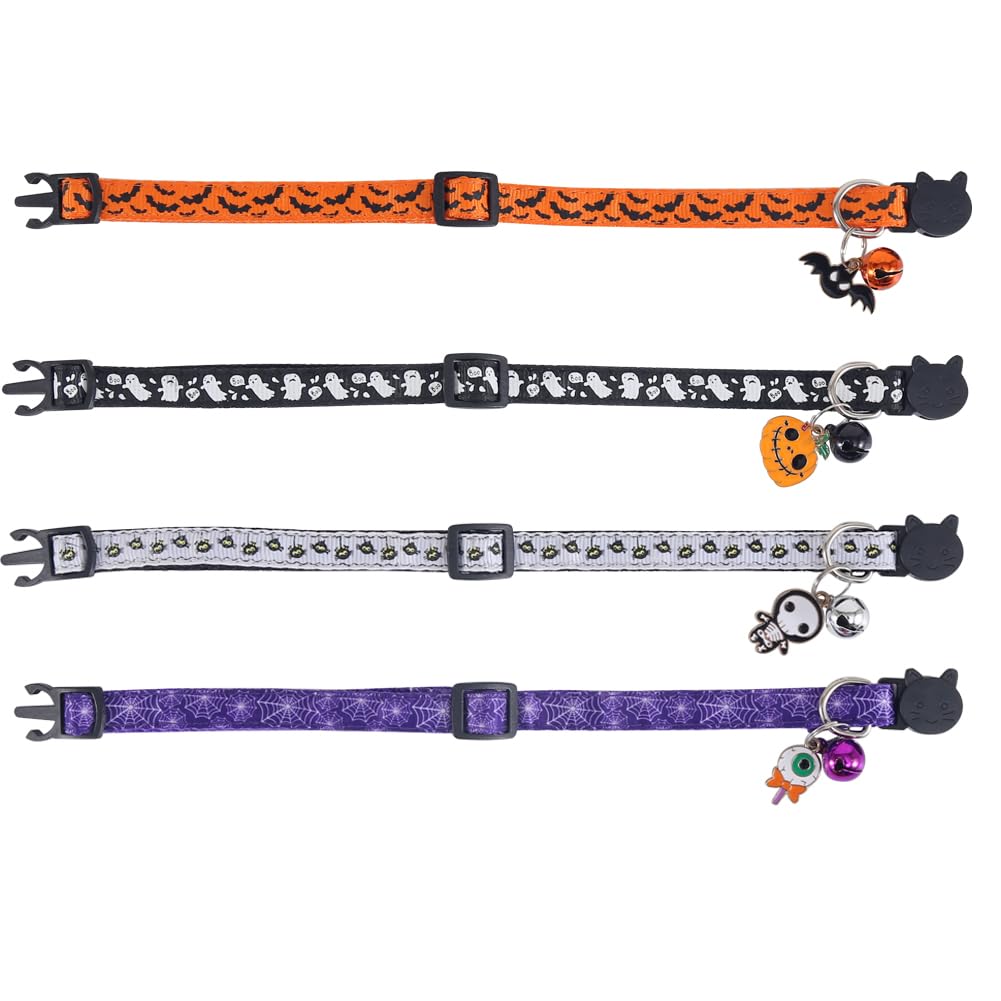 Lamphyface 4 Pack Halloween Cat Collar with Bell Breakaway Adjustable for Kitty Adjustable Safety