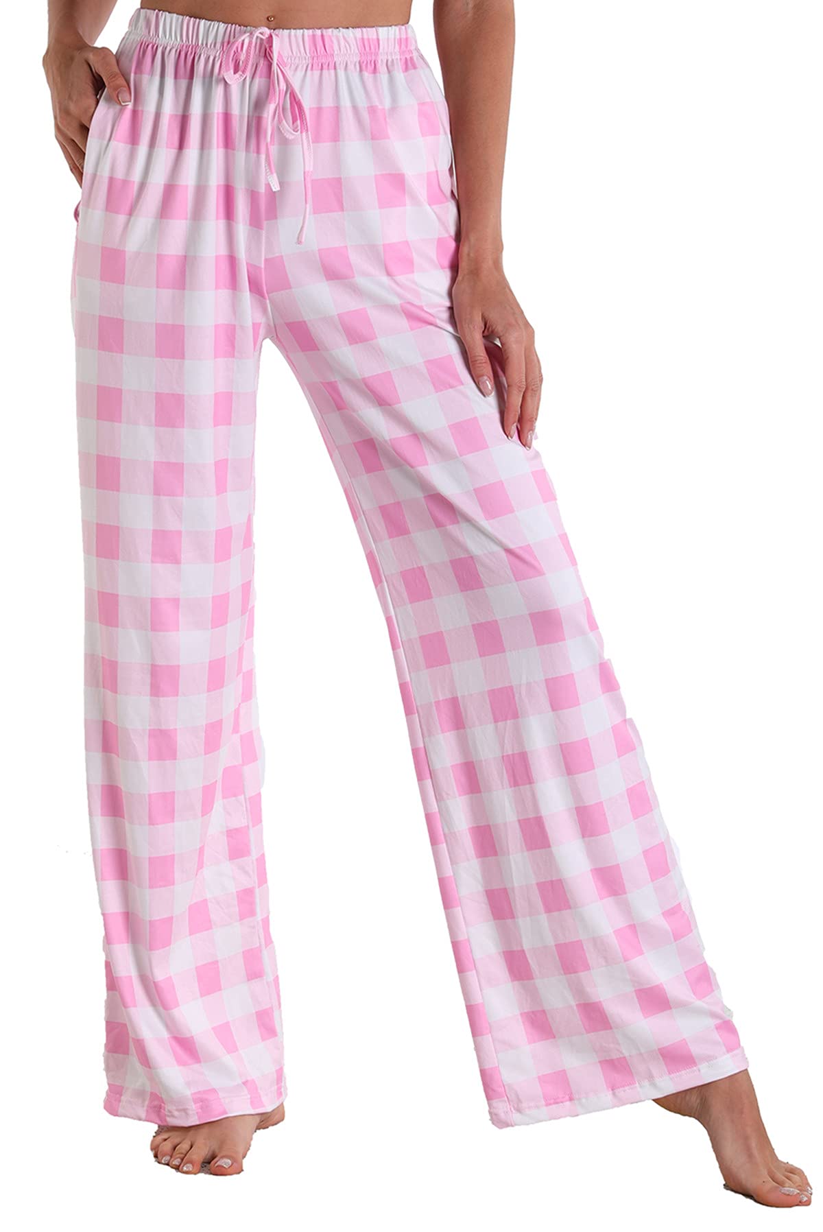 X-Image Athletic Lounge Pants with Pockets Light Weight Loose Comfy Casual Pajama Pants Pink Plaid, X-Large