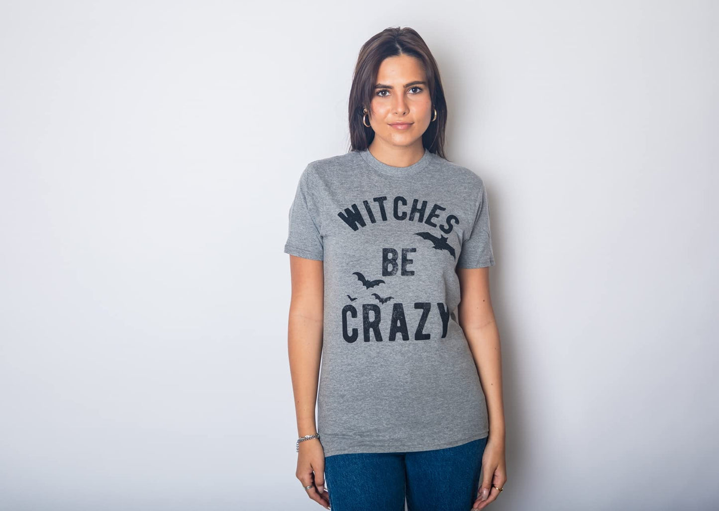 Womens Witches Be Crazy T Shirt Funny Party Tee for Ladies Funny T Shirts Halloween Tops for Women Women's Novelty Tees Dark Grey XL