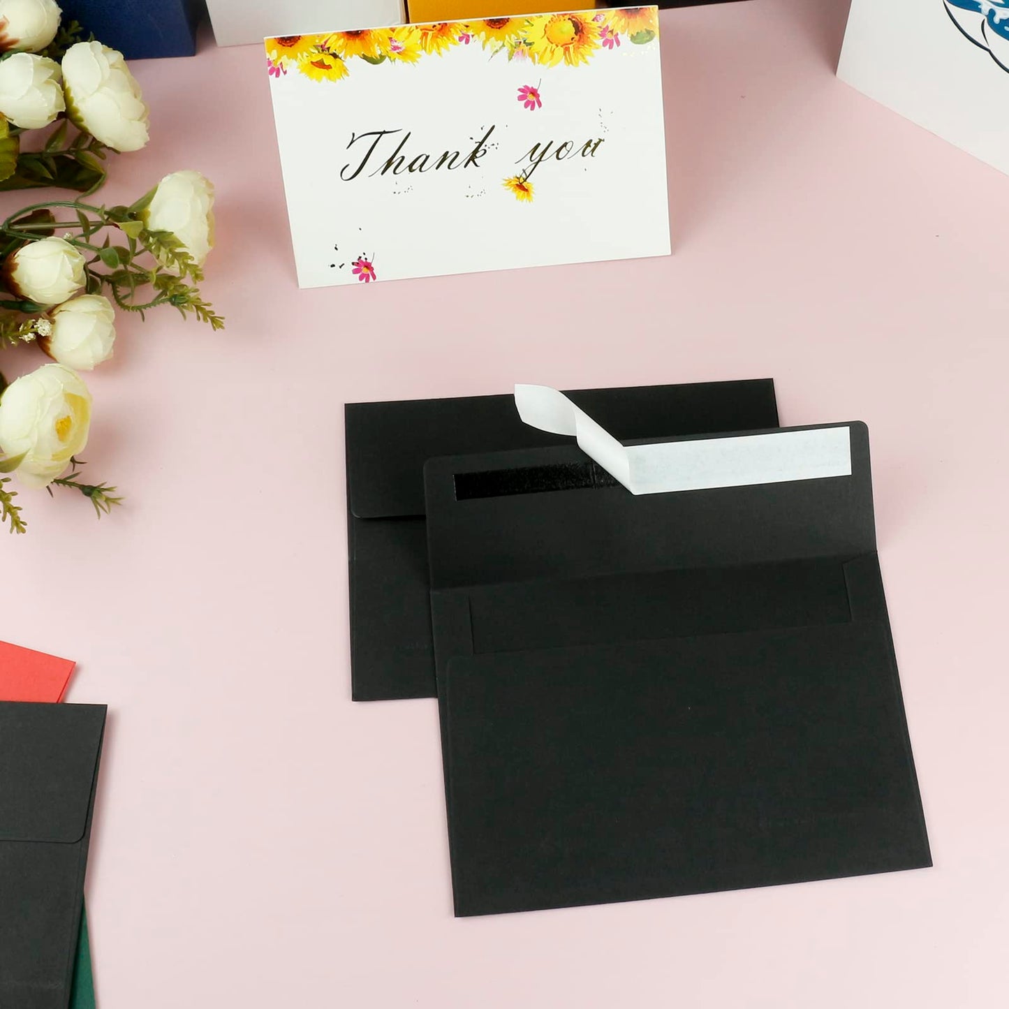 YINUOYOUJIA 50 Packs of A7 envelopes for invitation, 5x7 envelopes for Cards-Self Seal, Square Flap, Great for Wedding, Baby Shower, Mailing, Birthday Party (black)
