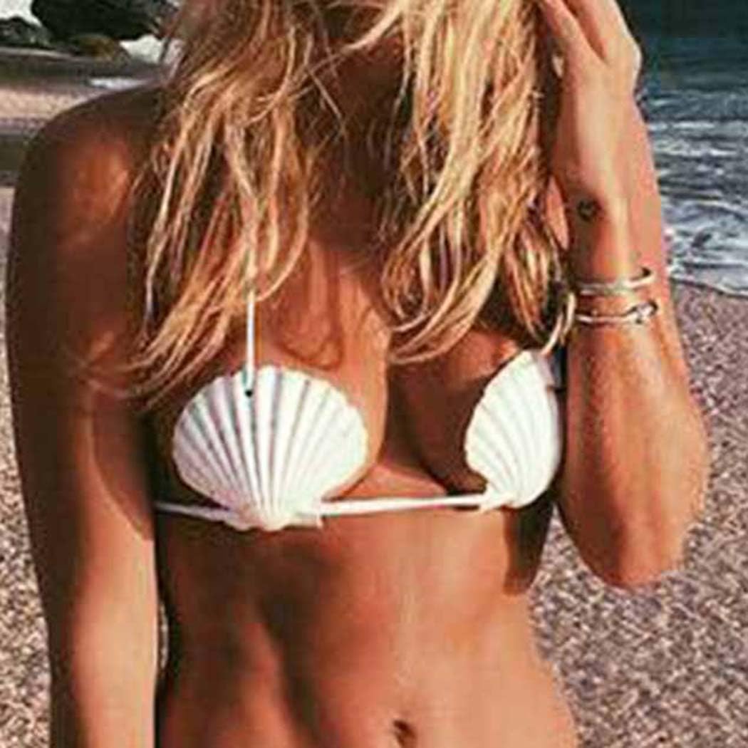 Zoestar Shell Bra Mermaid Seashell Bikini Top for Women (White)