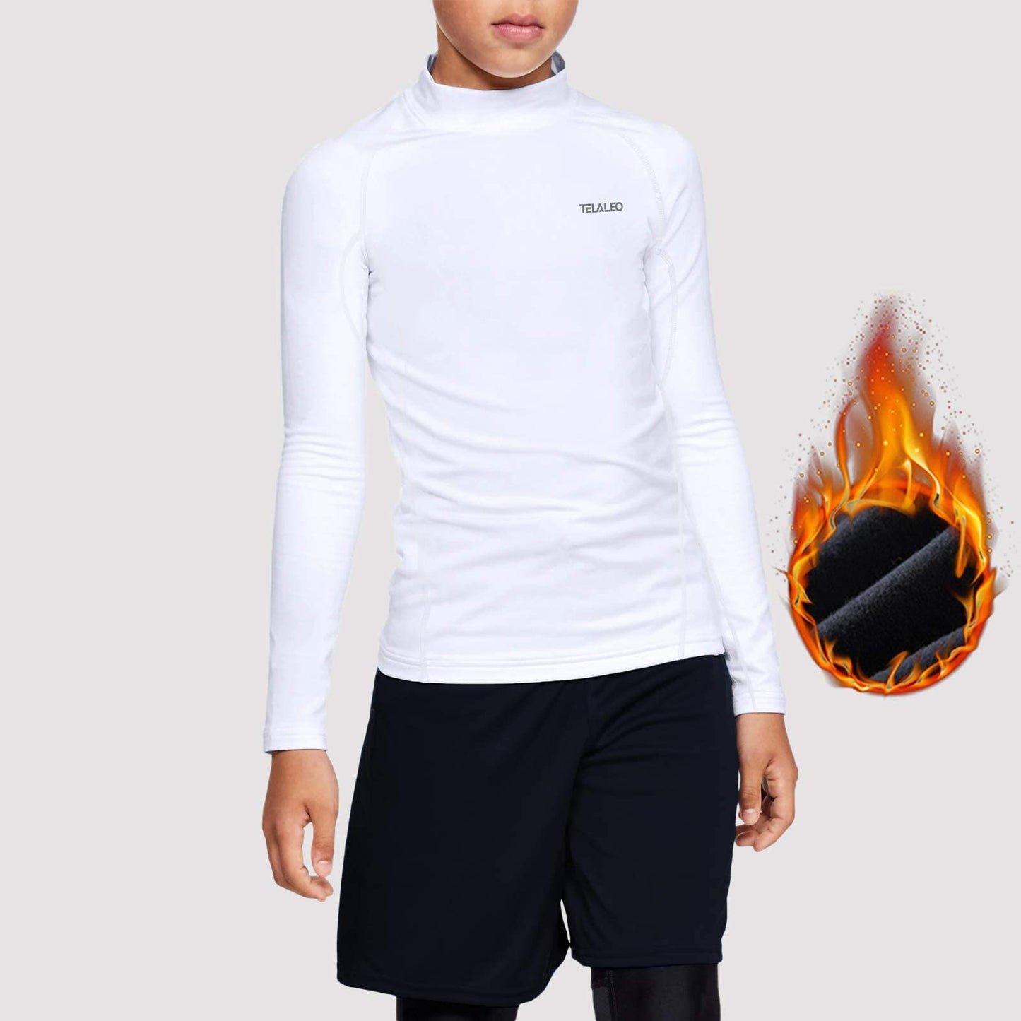 Youth Boys' Girls' Thermal Mock Compression Shirt Long Sleeve Turtle Neck Top Fleece Lined Base Layer Athletic Football Undershirt White M