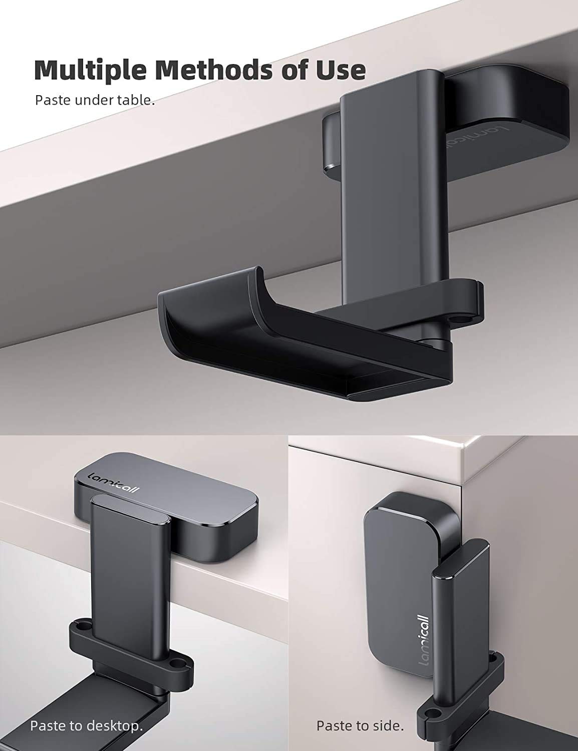 Lamicall Headphone Stand, Headset Hanger - 360 Degree Rotation Earphone Hook Holder Mount, Table Headphone Stand with Cable Organizer, Gaming Headset Clamp for HyperX, Razer, Sony, Sennheiser - Black