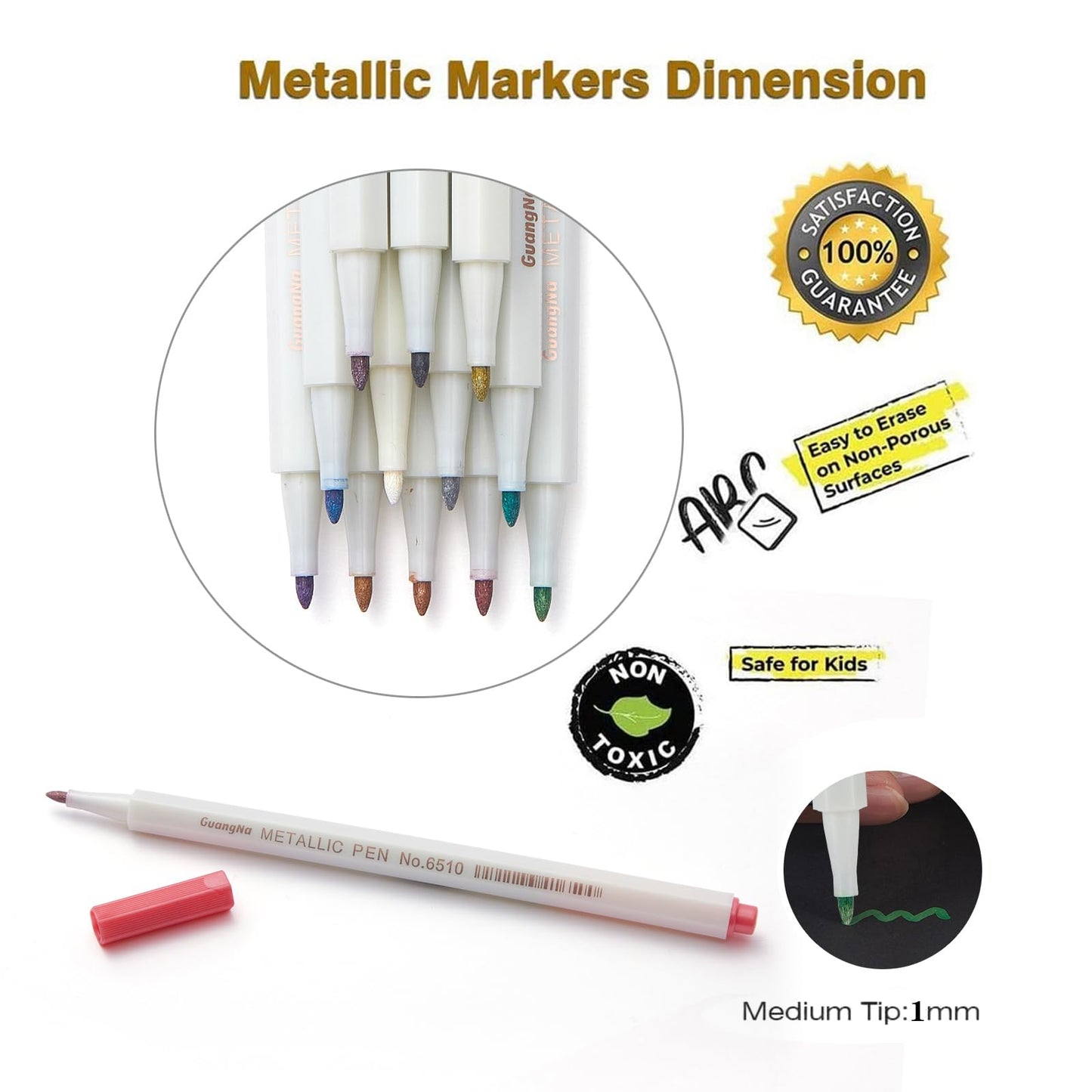 YUANCHENG Metallic Marker Pens, Set of 12 Colors Fine Point Metallic Marker Pens for Black Paper, Rock Painting, Easter Egg, Halloween Pumpkin, Card Making, Ceramics, DIY Photo Album