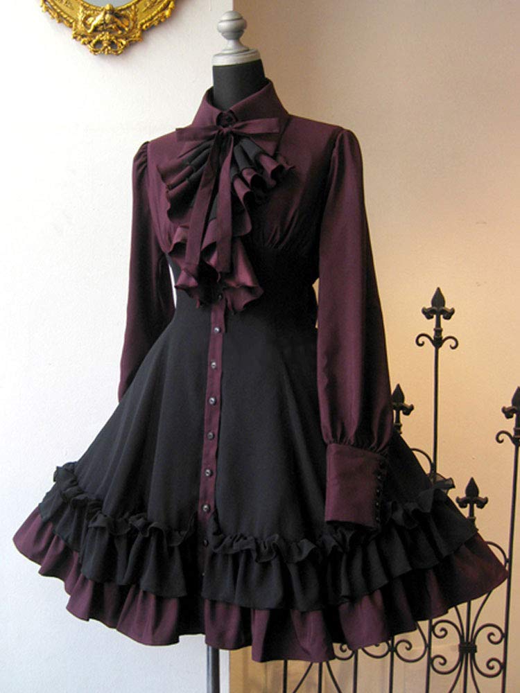 ZZEQYG Women Girls Gothic Lolita Victorian Dress Polyester Ruffle Dress with Bows (S, Black)