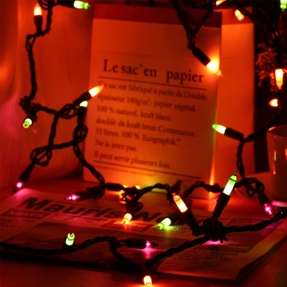 ⭐️Halloween String Lights - 24ft 100 Incandescent Orange&Purple&Green Mini Bulbs Lights, Halloween Lighting Decor for Outdoor&Indoor Use, Fairy Garden, Yard, Home, Party, Holiday, Halloween Decoration