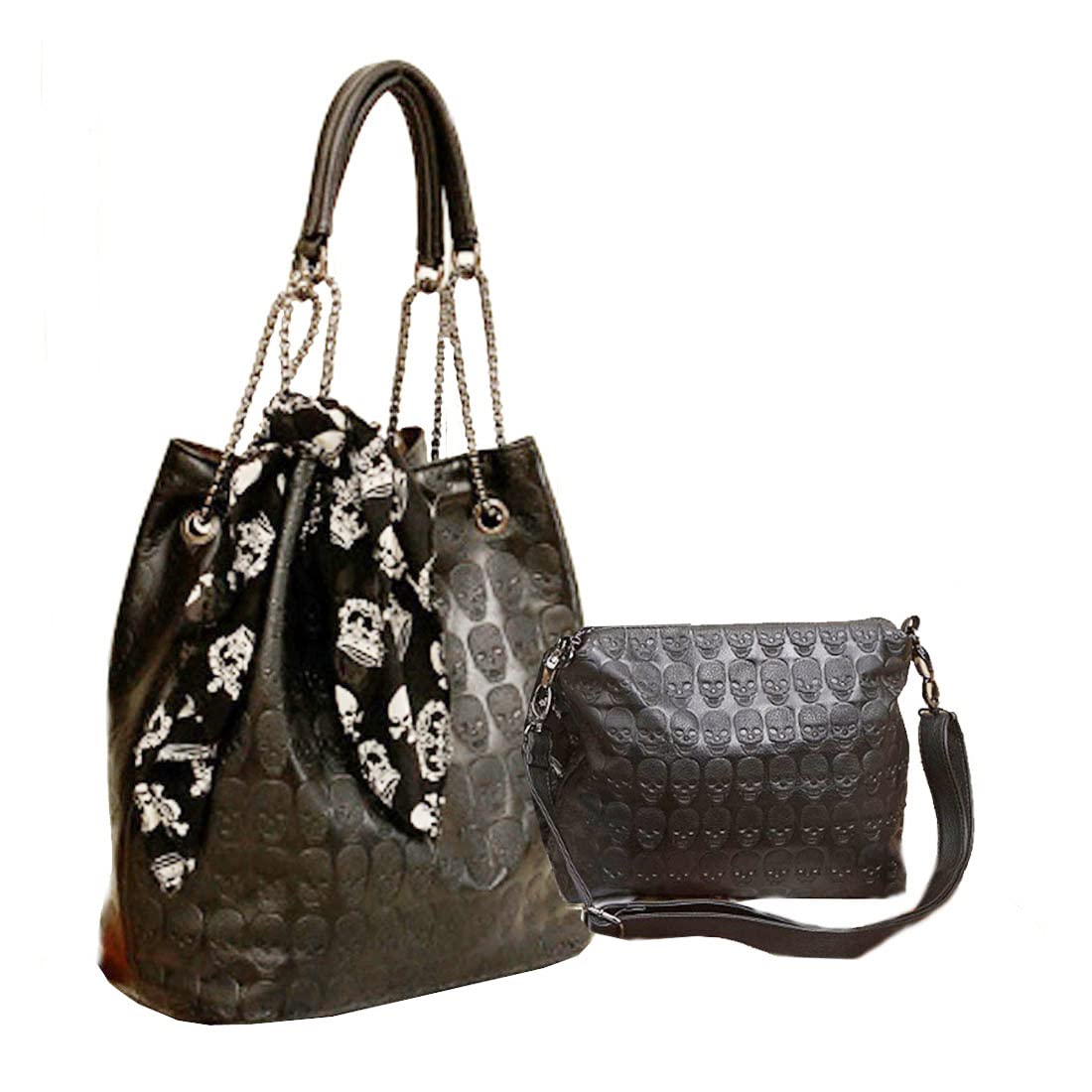 Womens Skull Print PU Leather Hobo Tote Shoulder Bag Package Handbag with Gift