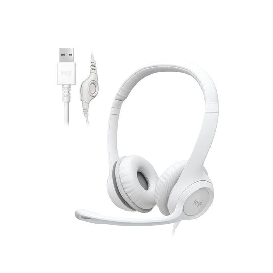 Logitech H390 Gaming Headphones, Wired Headphones with Mic, USB Headset with Microphone for PC, Noise Cancelling Microphone for Video Meetings, Music, Gaming - Off White