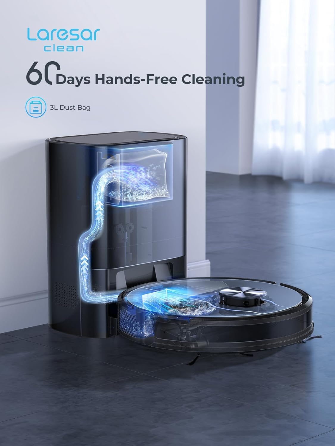 Laresar Clean Robot Vacuum and Mop, 5000Pa Robot Vacuum with 60 Days Self Emptying Station, Lidar Navigation Robot Vacuum Cleaner, Mapping, WiFi/APP/Voice,Ideal for Pet Hair,Carpet and Hard Floor