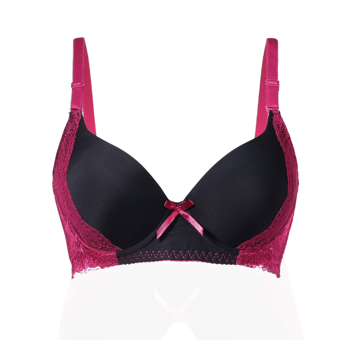 YooMee Push Up Bra for Women,Lace Bras with Underwire Cups,Comfort Padded T-Shirt Bra Add One Cup Black