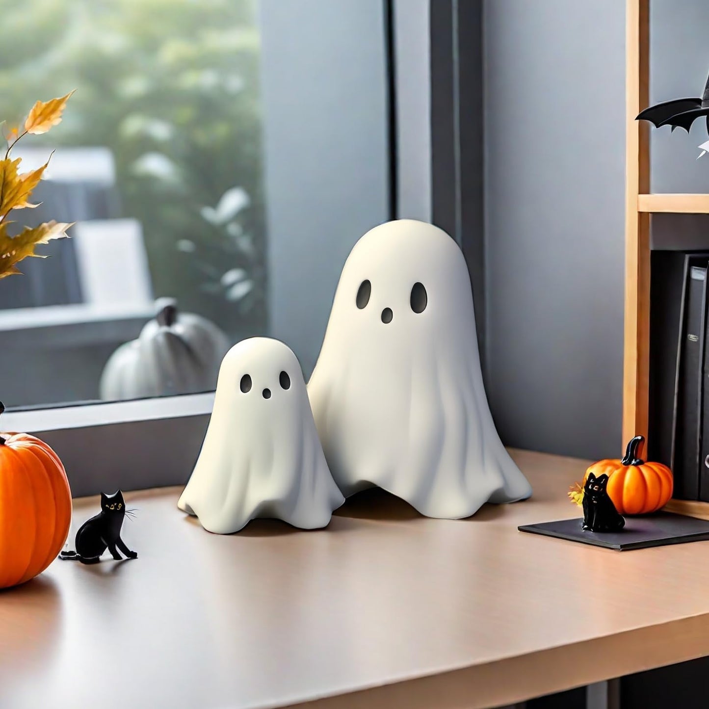 ZUZIF Halloween Ghost Figurine - Spooky Resin Statue, Cute Finger Ghost Ornaments, Perfect for Indoor & Porch Decor (C)