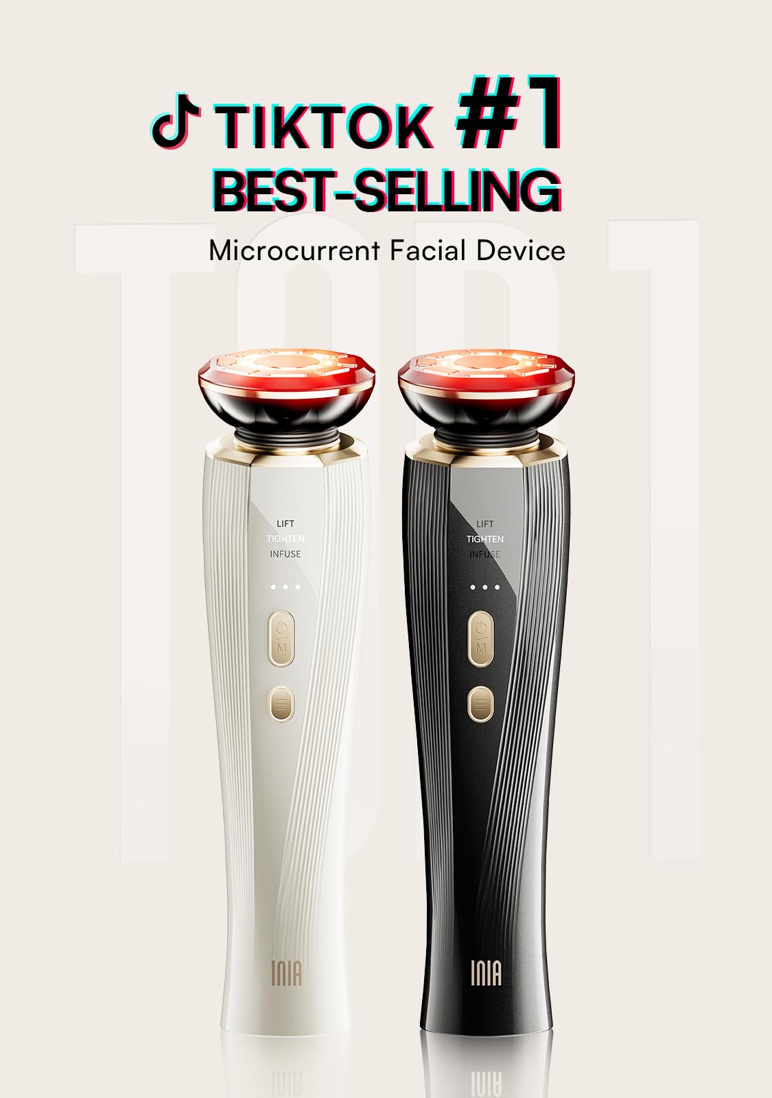 INIA 3-in-1 Red Light Therapy for Face and Neck Facial Massager True Beauty Glow Device, Lifting & Firming Skincare Tool