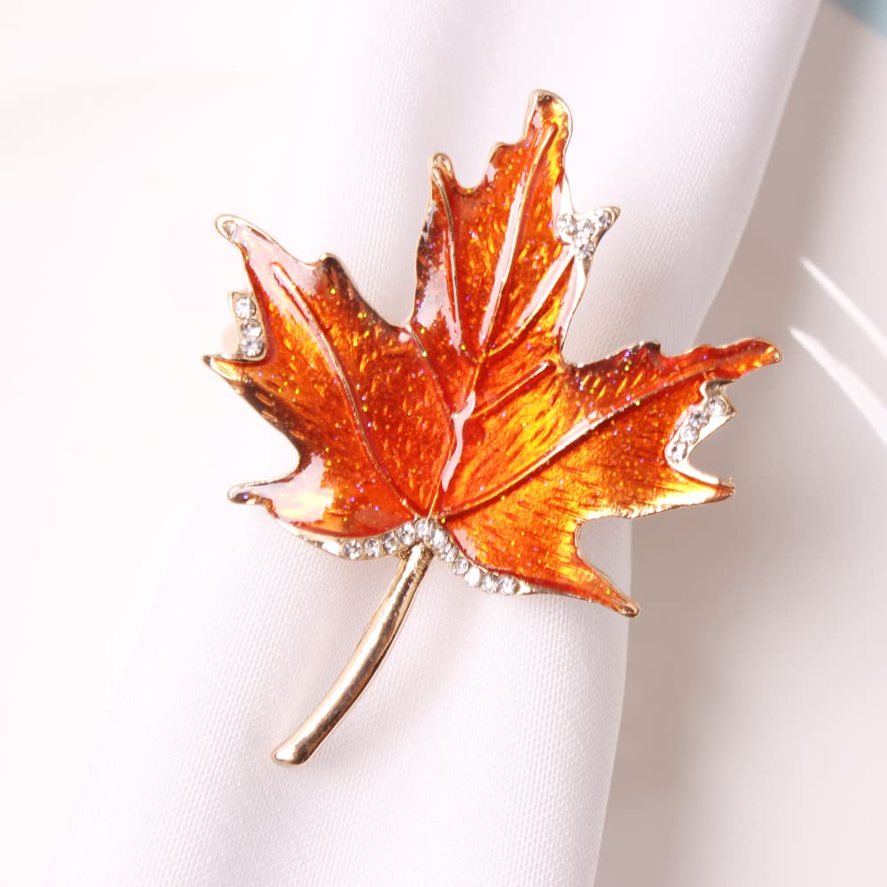 XIYAO Fall Leaf Napkin Rings Set of 6 Metal Maple Leaves Napkin Rings Holder, 6 Pcs Thanksgiving Table Napkin Holders,Fall Cloth Napkin Rings for Table Dinner Wedding Holiday