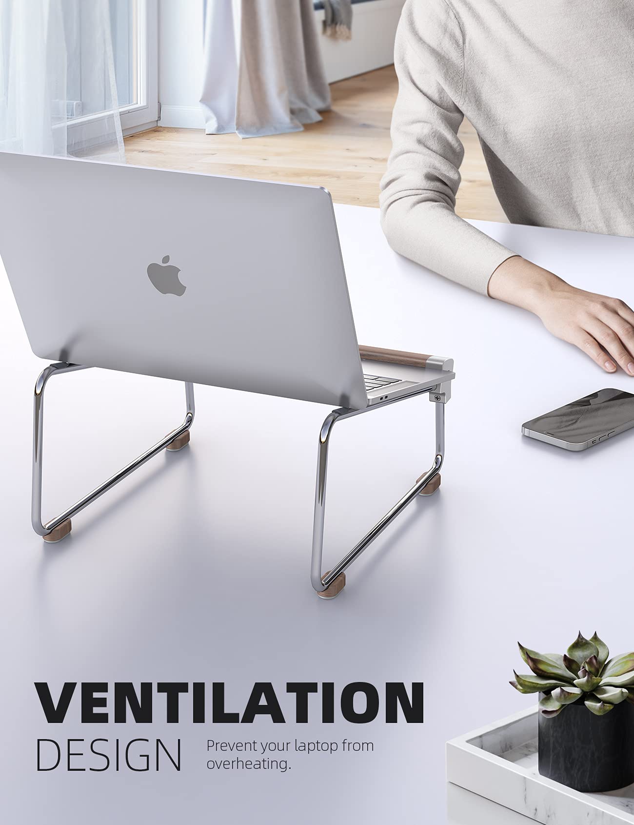 Lamicall Laptop Stand for Desk - Aluminum and Wooden Desktop Notebook Stand Holder, Ergonomic Laptop Holder for MacBook Air/Pro, Dell, Hp, Msi, Asus, Acer, Chromebook, Surface Pro and 10-16'' Laptop