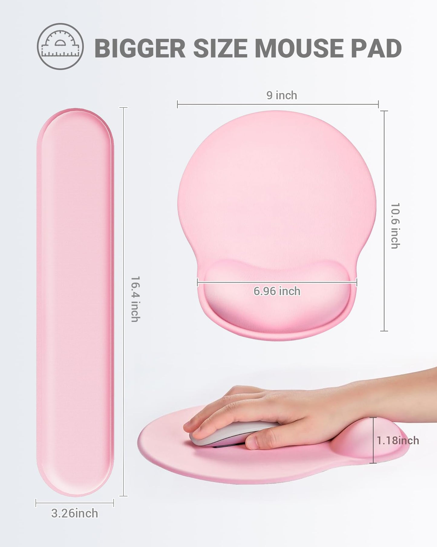 Laborio Ergonomic Mouse Pad Wrist Support Set, Memory Foam Keyboard Wrist Rest Set, Relieve Wrist Pain Keyboard Pad, Non-Slip Base Mousepad(Pink Set)