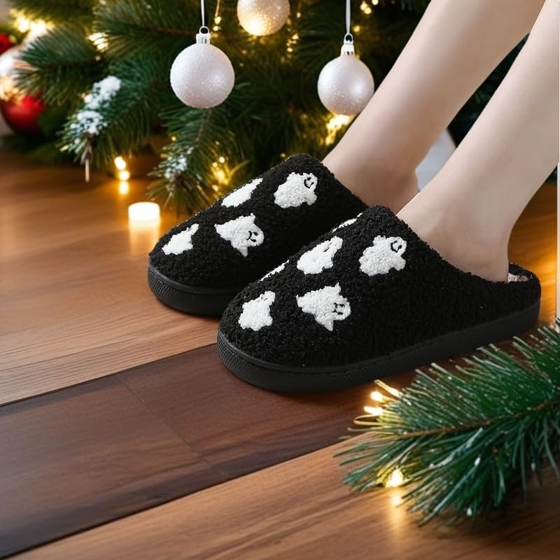 Zuiyisu Halloween/Christmas Slippers for Women Men, Soft Plush Fuzzy Winter holiday slippers, Retro Cozy House Slippers, Comfy Bedroom Indoor Outdoor Shoes, Halloweenghost
