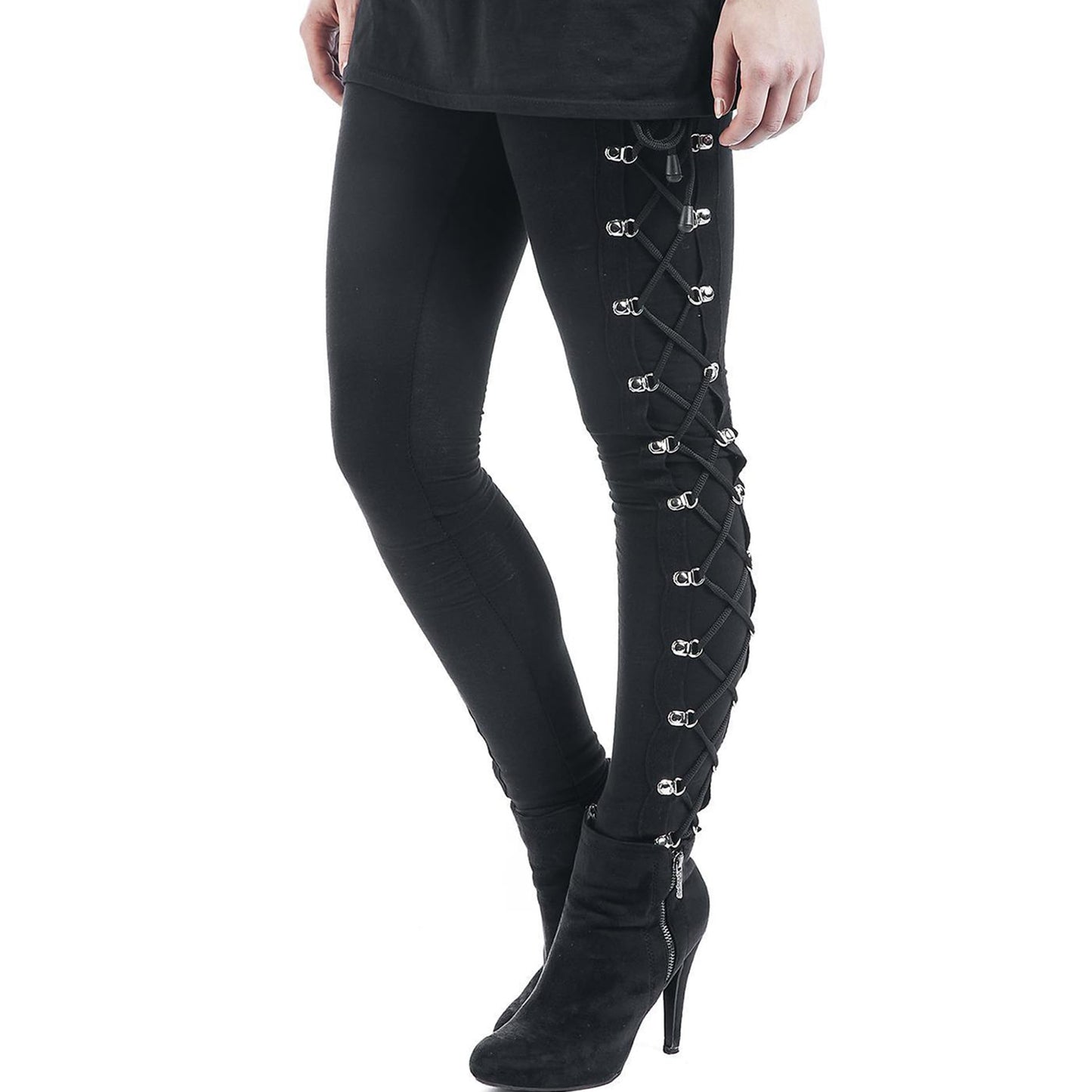 xxxiticat Women's Sexy Black Satin Side Lacing Solid Pants Long Bodycon High Waist Bandage Slim Thick Lace Up Leggings(BL,L)