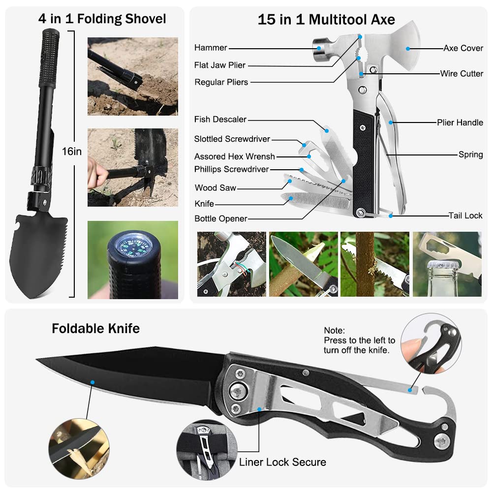 235Pcs Emergency Survival Kit and First Aid Kit Professional Gear Tool with IFAK Molle System Compatible Bag, Gift for Men Camping Outdoor Adventure Boat Hunting Hiking & Earthquake (Black)