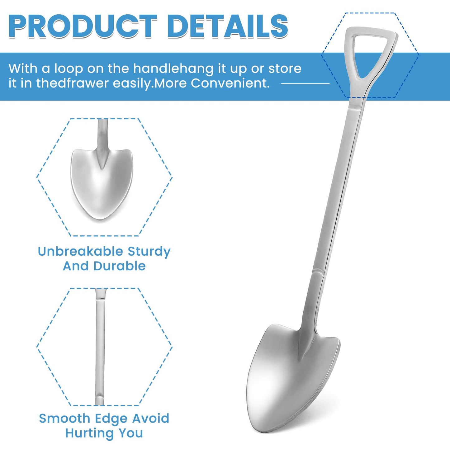 20 Pack Shovel Shape Demitasse Espresso Mini Coffee Spoons, 4.7 Inches Stainless Steel, Small for Dessert, Tea, Appetizer, Party Supplies