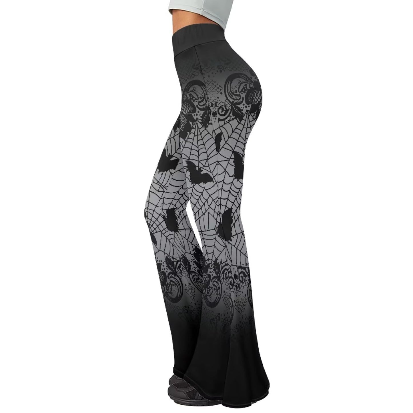 YEXIATODO Spider Web Pants for Women Halloween Bell Bottom Leggings for Women Fleece Lined Yoga Pants Slimming Booty Leggings for Workout Running Pilate Dance