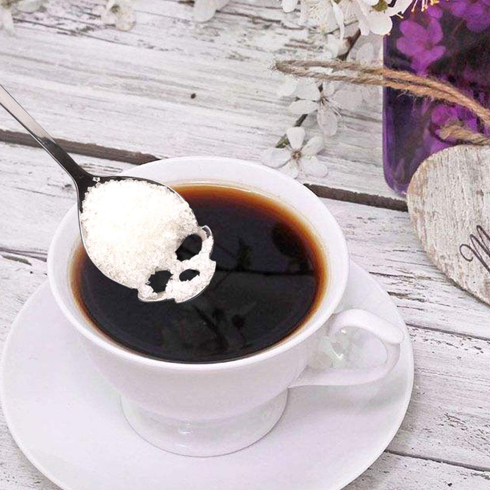 304 Stainless Steel Sugar Tea Skull Spoons, Coffee Stirring Slotted Metal Spoon, Espresso Spoons for Dessert, Cake (Set of 4 Mixed colors)