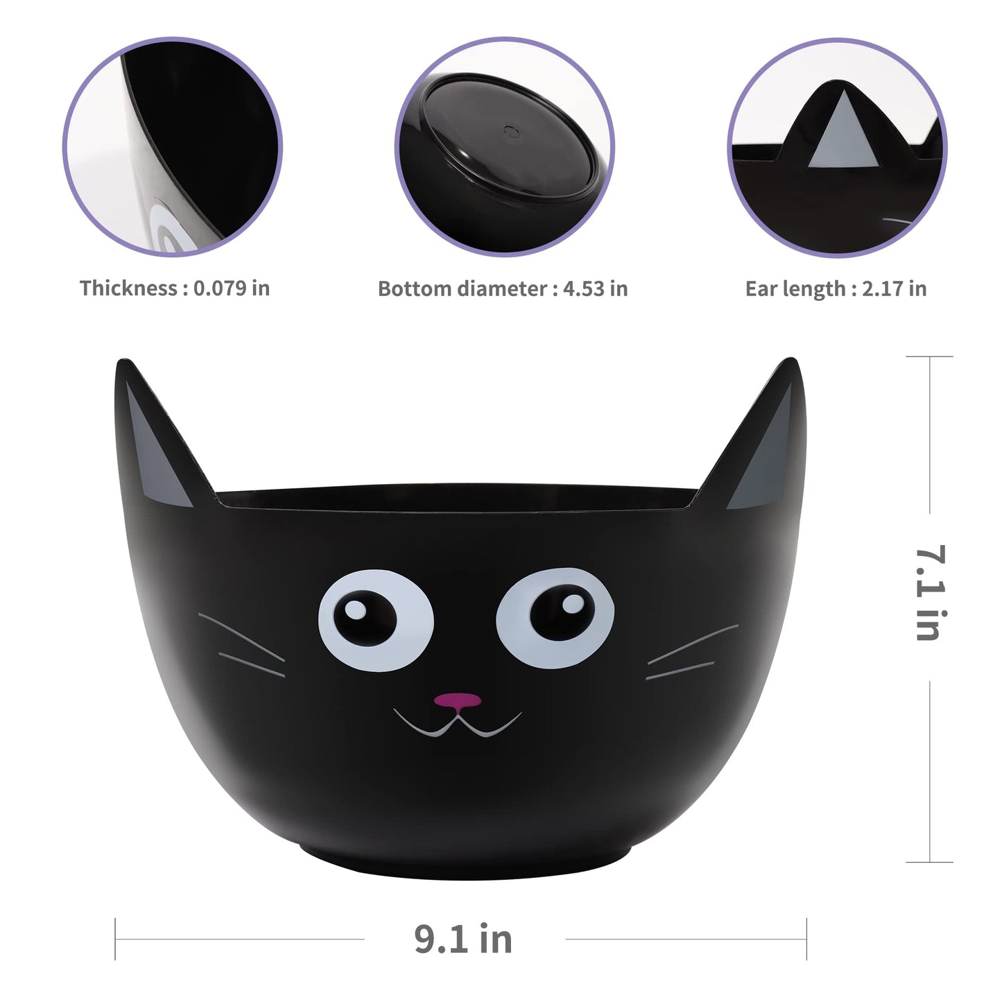 Zcaukya Halloween Party Supplies, Set of 3 Halloween Plastic Trick Treat Candy Bowls, Large Halloween Candy Holders, Black Cat Shaped Plastic Serving Bowl for Halloween Parties