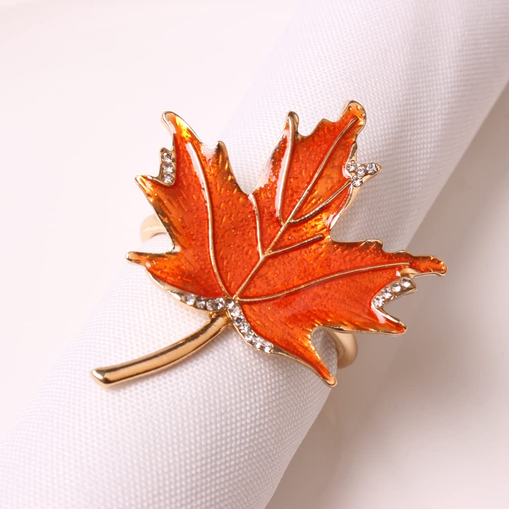 XIYAO Fall Leaf Napkin Rings Set of 6 Metal Maple Leaves Napkin Rings Holder, 6 Pcs Thanksgiving Table Napkin Holders,Fall Cloth Napkin Rings for Table Dinner Wedding Holiday