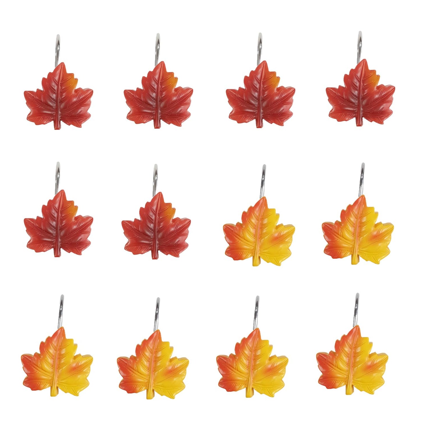 YUKUNTANG Maple Leaf Shower Curtain Hooks, 12 Pcs Fall Autumn Decorative Shower Sliding Hooks Resin Pothook Bathroom Rolling Hangers for Halloween Thanksgiving Christmas Bedroom Decor