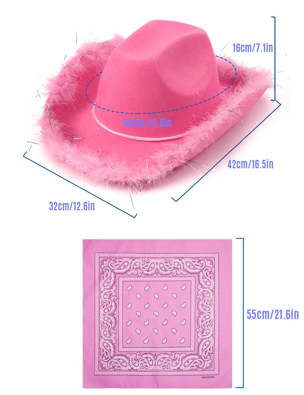 YBHOMINE Cowboy Hat with Bandana - Feather Boa Cowgirl Hat for Women & Men,bachelorette party Halloween Dress-Up…