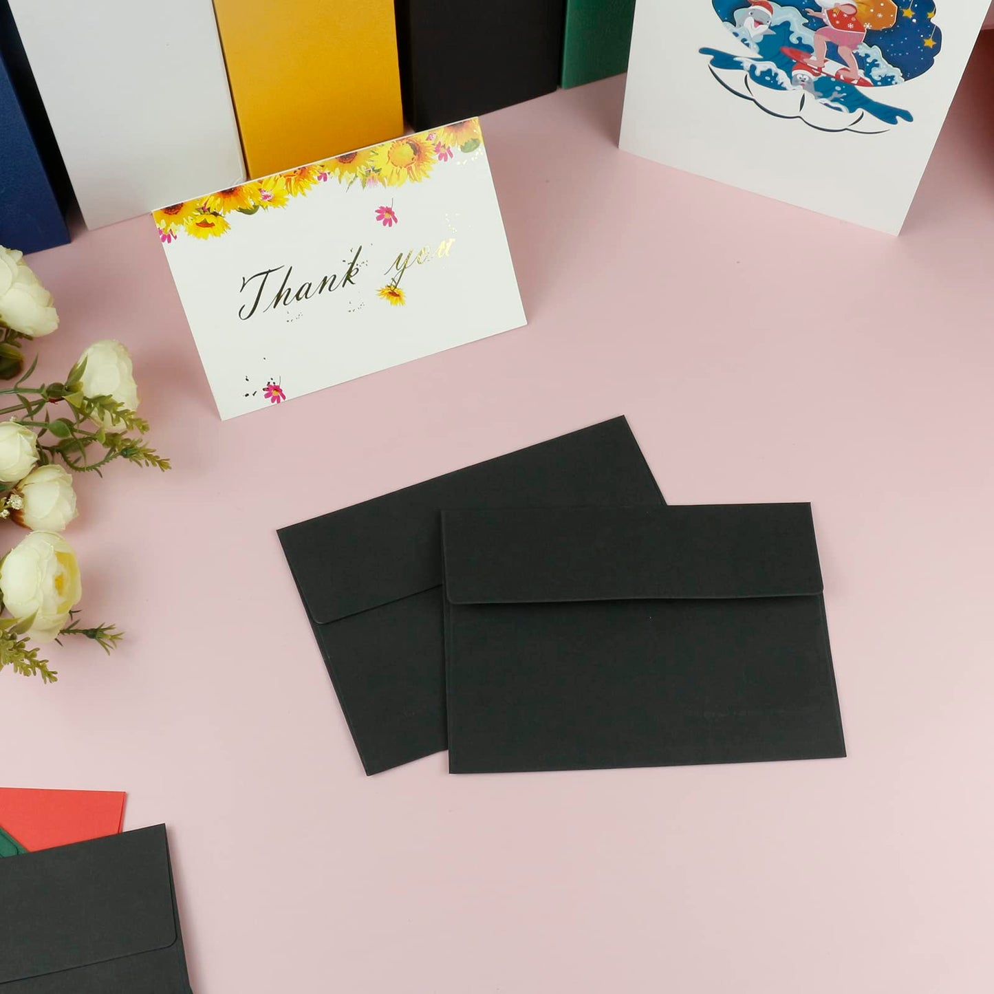 YINUOYOUJIA 50 Packs of A7 envelopes for invitation, 5x7 envelopes for Cards-Self Seal, Square Flap, Great for Wedding, Baby Shower, Mailing, Birthday Party (black)