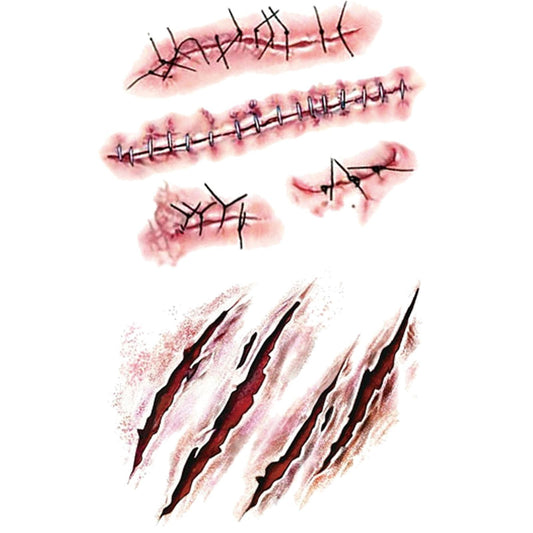 20 Sheets Halloween Body Face Scar Realistic Temporary Tattoos Stickers Horror Realistic Waterproof Fake Bloody Wound Stitch Stickers Makeup for Halloween Party Cosplay