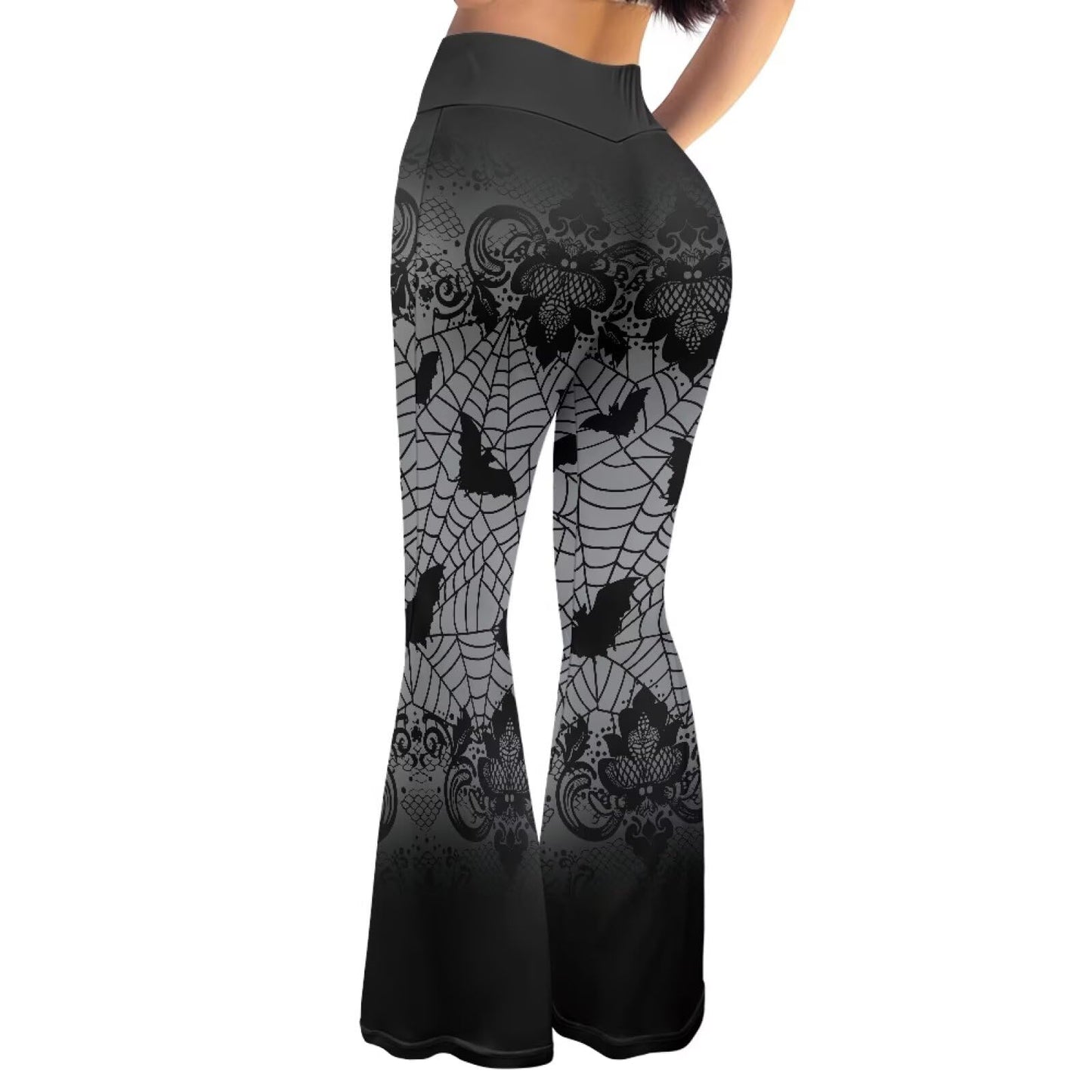 YEXIATODO Spider Web Pants for Women Halloween Bell Bottom Leggings for Women Fleece Lined Yoga Pants Slimming Booty Leggings for Workout Running Pilate Dance