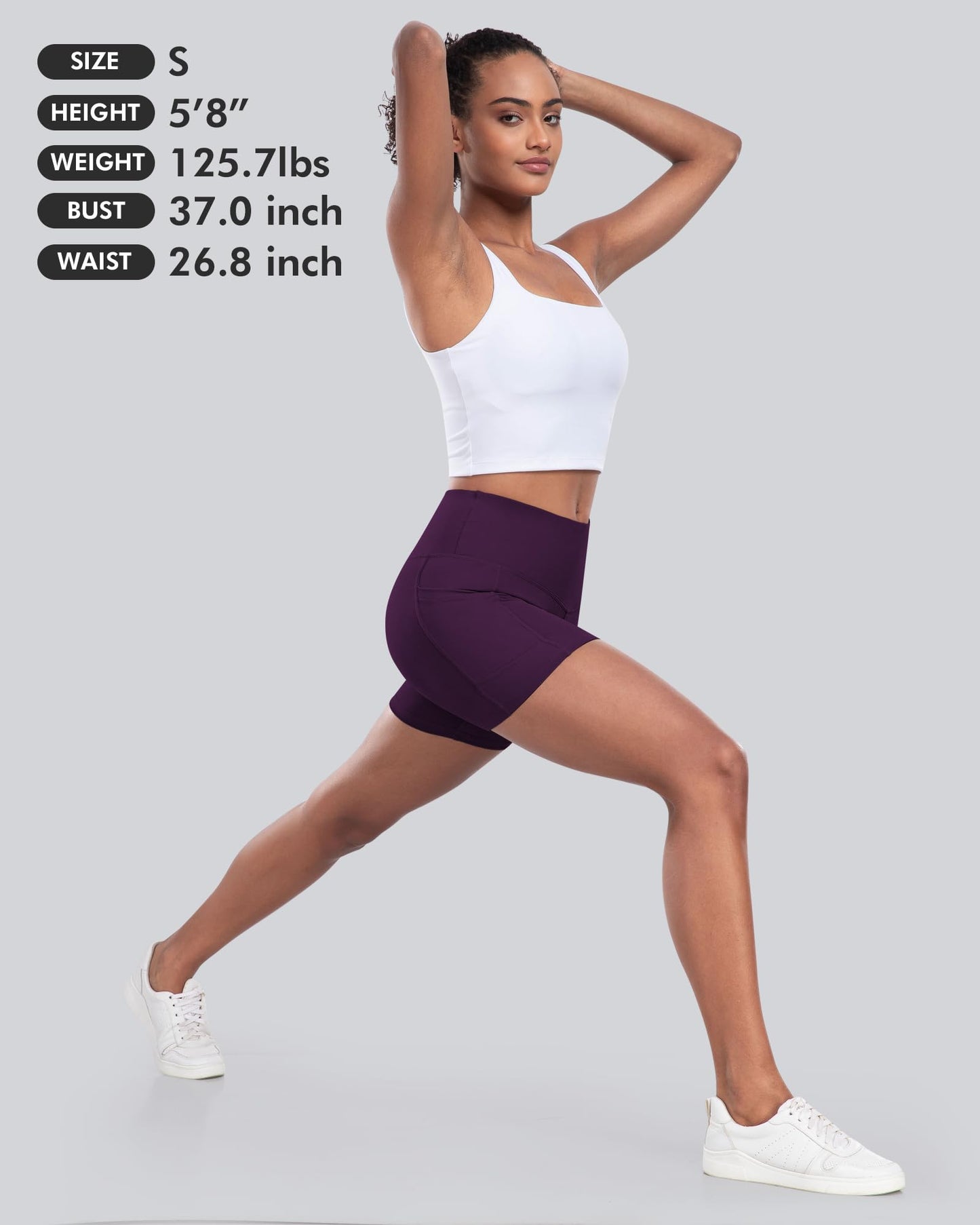 Womens Biker Yoga Shorts with Pocket, High Waisted Tummy Control 5 Inch Workout Spandex Athletic Gym Shorts(Purple,M)