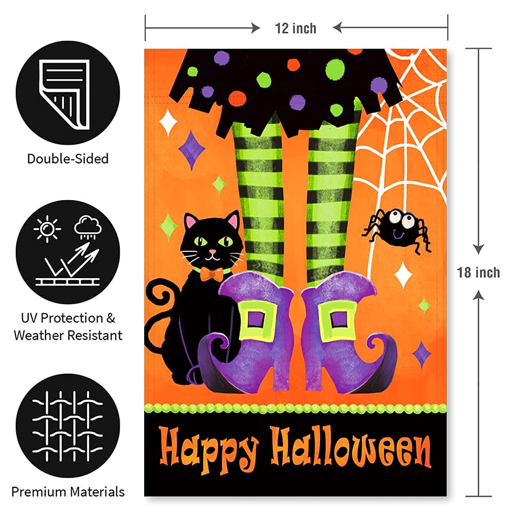 YMYIELD Happy Halloween Garden Flag 12x18 Inch Double Sided Trick or Treat Yard Outdoor Decoration