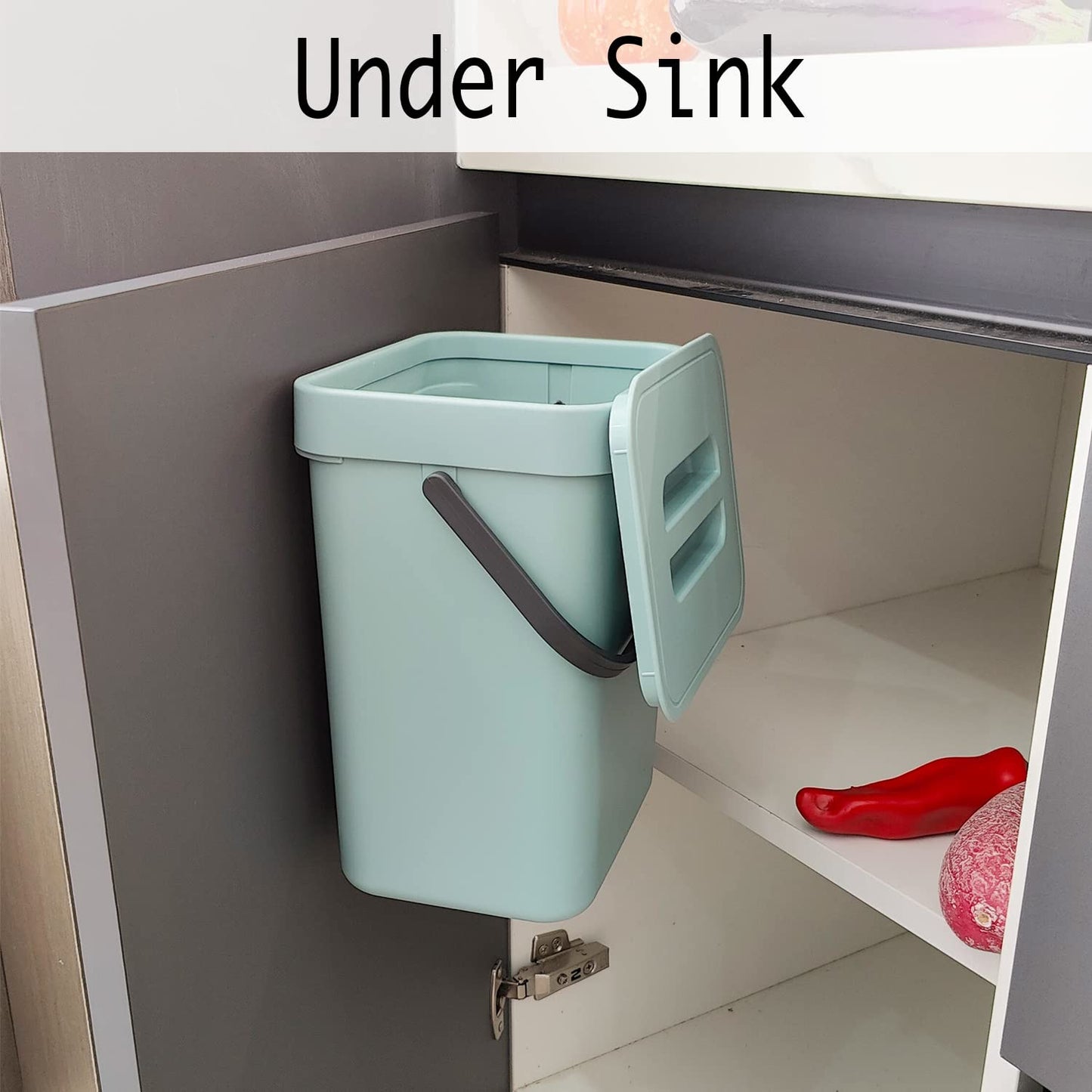 LALASTAR Small Trash Can with Lid, Compost Bin Indoor Kitchen Sealed Under Sink for Kitchen, Food Waste Bin for Countertop, Mountable Garbage Can for Bathroom, RV, 5L/1.3 Gal, Blue