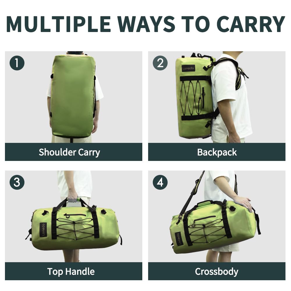 Lanedo 80L Dry Bag Large Waterproof Bag Roll-Top Heavy Duty Fishing Duffel Bag with Durable Straps & Handles for Kayaking Paddle boarding Boating Rafting Fishing Canoeing Camping (Green)