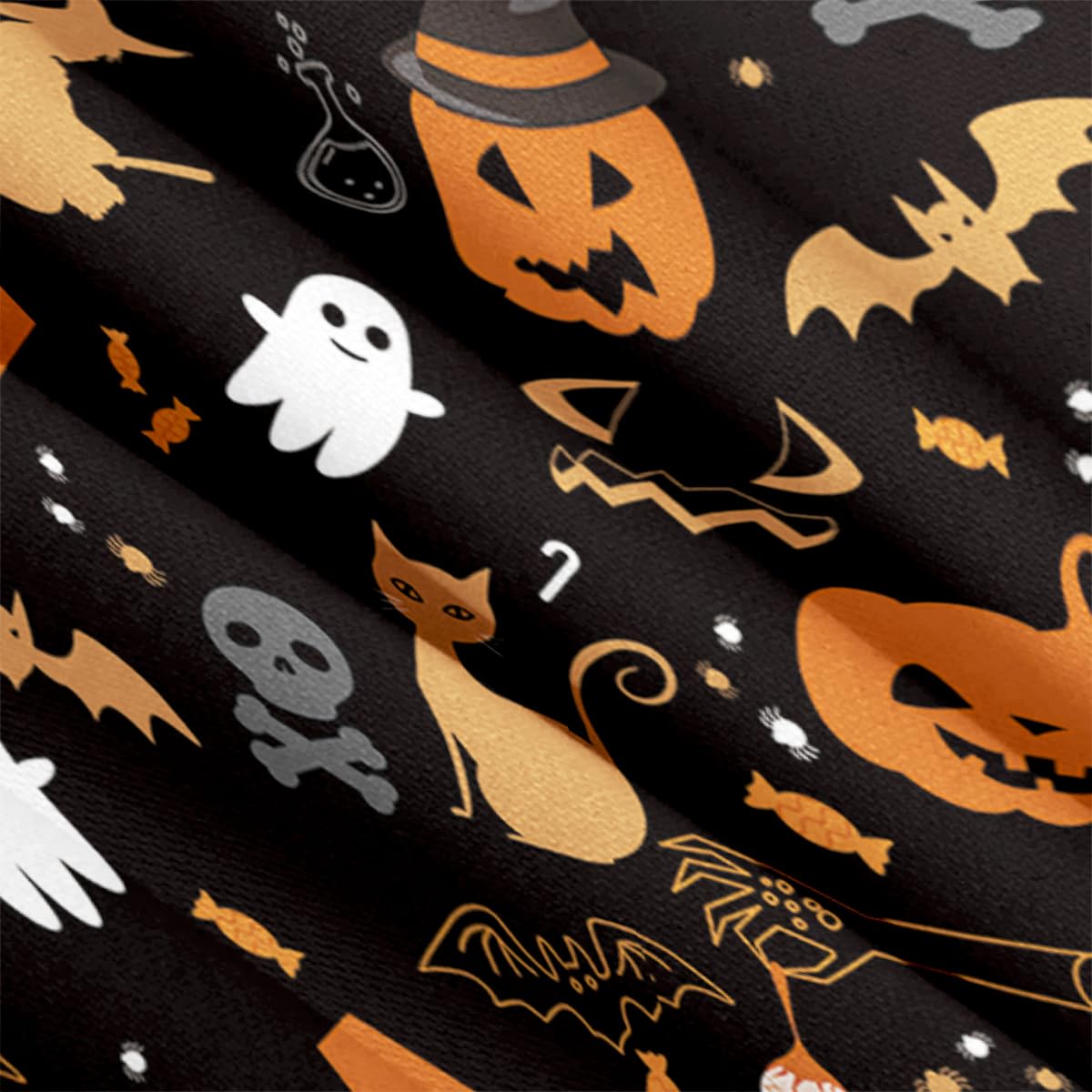 WONGS BEDDING Halloween Duvet Cover Set Queen Size,Black Bedding Set with Halloween Theme Pumpkin Witch Ghost Skull Black Cat Bat Patterns Duvet Cover for Halloween 90"x90"(Not Comforter)