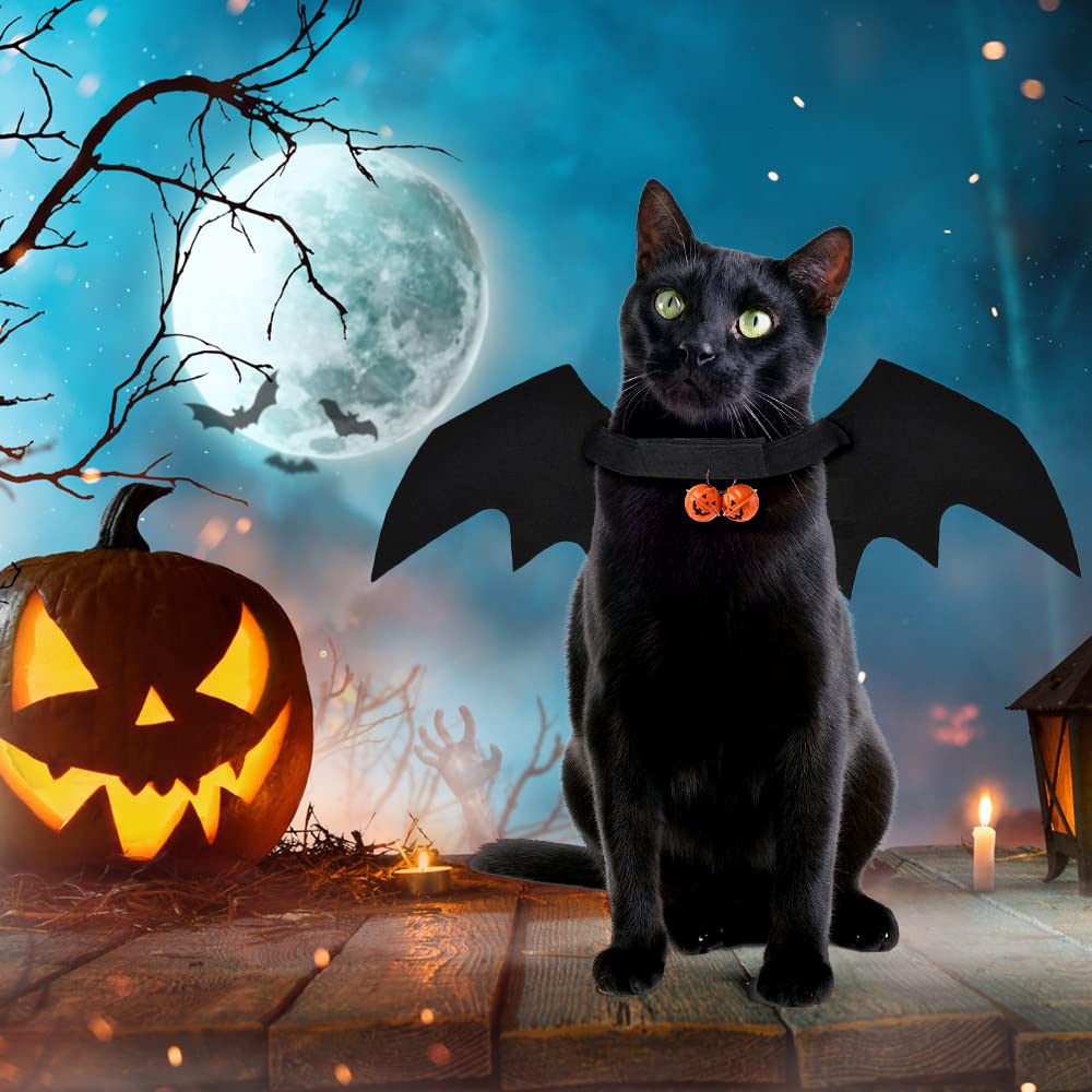 YUJUN Cat Halloween Costume Pets Bat Wing with Pumpkin Shaped Jingle Bells Accessory for Puppy Kitten Halloween Party Costume Supplies