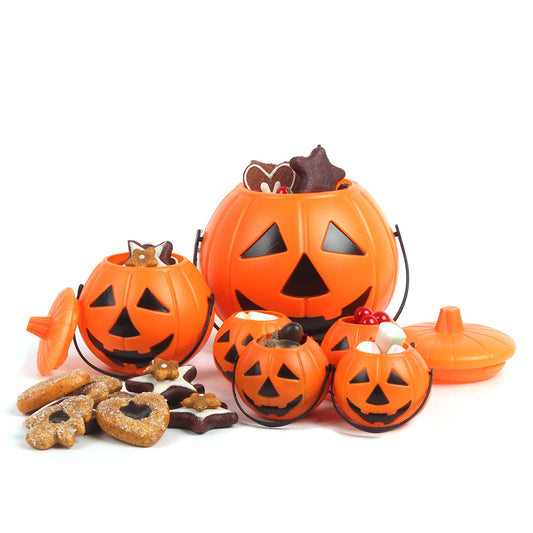 LOMIMOS 6pcs Halloween Pumpkin Bucket, Plastic Portable Multi-purposed Candy Holder for Party Favors Home Decoration Supplies