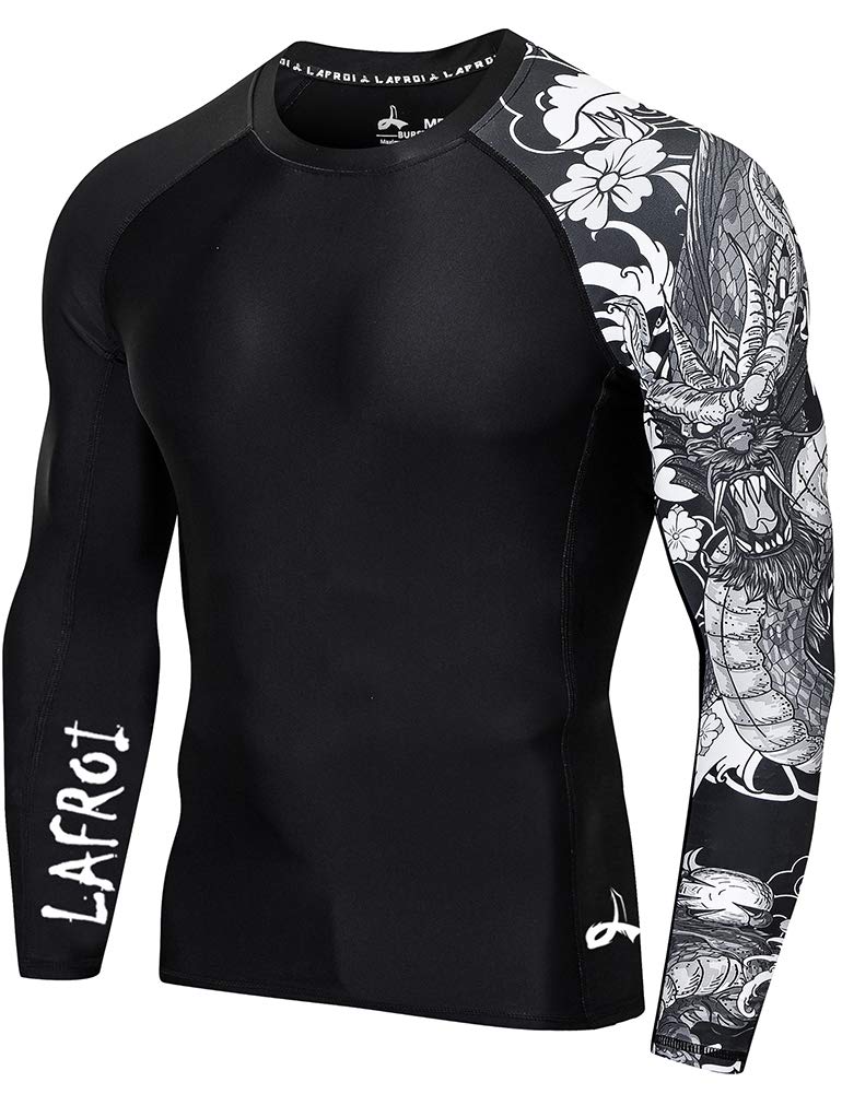 LAFROI Men's Long Sleeve UPF 50+ Baselayer Skins Performance Fit Compression Rash Guard-CLYYB Asym Dragon Size MD
