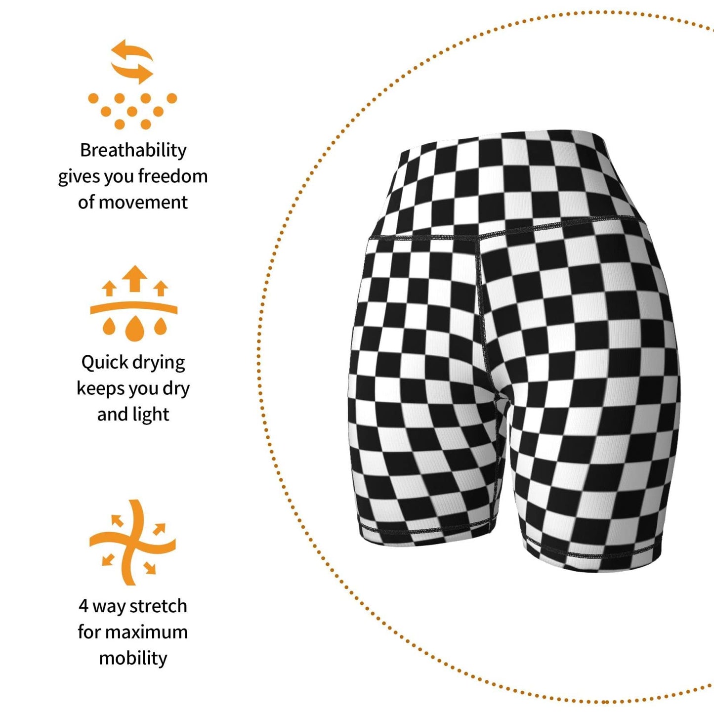 Yaateeh Checkerboard Chess Board Women's High Waist Bike Shorts for Workout Sports Athletic Running Hiking Biker Yoga Gym Medium Black