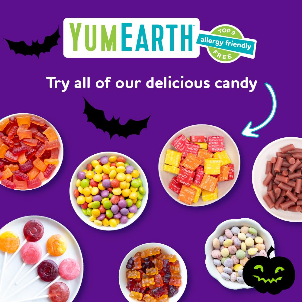YumEarth Organic Halloween Variety Box - Allergy Friendly (Top 9 Free), No Artificial Dyes or Flavors, Non GMO, Gluten Free, Vegan Candy Snacks, Individually Wrapped (Pack of 50)